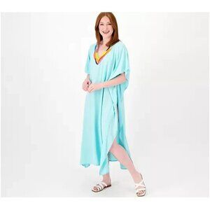 America and Beyond Embroidered V Neck Caftan  Chloe M/L A553150